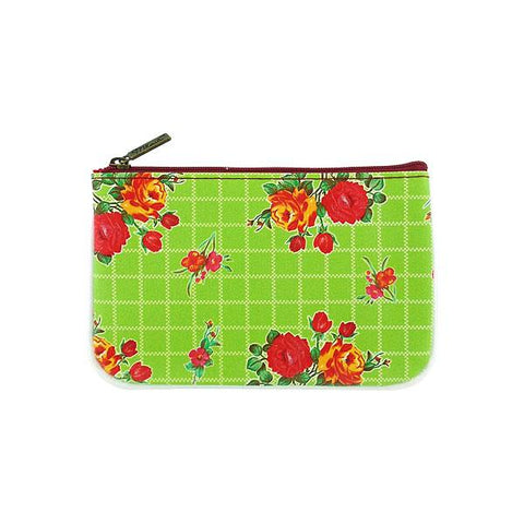 Mlavi Eco-friendly, cruelty-free, ethically made vegan/faux leather small pouch/coin purse features colorful Mexican oilcloth rose flower pattern. Great for every use or as gift for family & friends. Wholesale at www.mlavi.com for gift shops, clothing & fashion accessories boutiques worldwide.