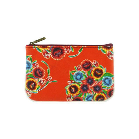 Mlavi Eco-friendly, cruelty-free, ethically made vegan/faux leather small pouch/coin purse features colorful Mexican oilcloth bloom flora pattern. Great for every use or as gift for family & friends. Wholesale at www.mlavi.com for gift shops, clothing & fashion accessories boutiques worldwide.