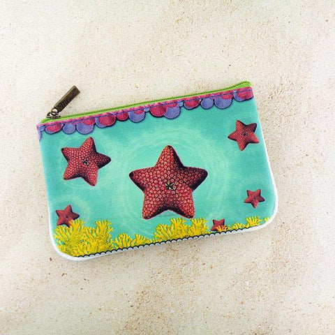 Mlavi Eco-friendly, cruelty-free, ethically made small pouch/coin purse with vintage style starfish printfor everyday use, travel or as whimsical gift for family & friends. Wholesale at www.mlavi.com