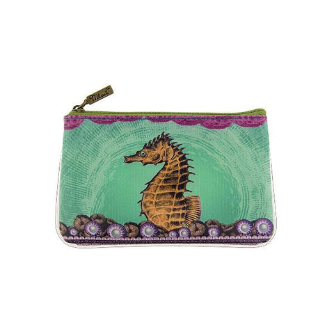 Mlavi Eco-friendly, cruelty-free, ethically made small pouch/coin purse with vintage style seahorse print. Great for everyday use, travel or as whimsical gift for family & friends. Wholesale at www.mlavi.com to gift shop, clothing & fashion accessories boutiques, book stores worldwide.