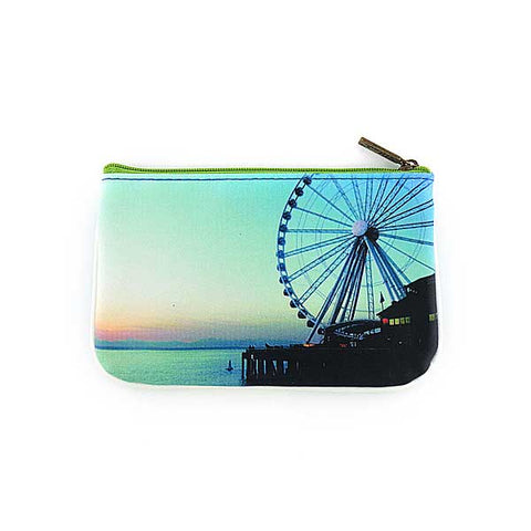 Eco-friendly, cruelty-free small pouch/coin purse with vintage style Seattle great wheel print by Mlavi Studio. Great for everyday use, gift for family & friends. Wholesale at www.mlavi.com to gift shop, clothing & fashion accessories boutiques, book stores, souvenir shops in USA.