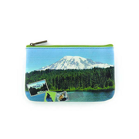 Eco-friendly, cruelty-free small pouch/coin purse with vintage style Seattle Mount Rainier print by Mlavi Studio. Great for everyday use, gift for family & friends. Wholesale at www.mlavi.com to gift shop, clothing & fashion accessories boutiques, book stores, souvenir shops in USA.