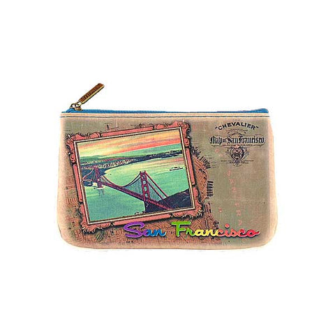 Mlavi vintage style San Francisco Golden Gate Bridge print vegan small pouch/coin purse for everyday use, gift for family & friends. Wholesale at www.mlavi.com 
