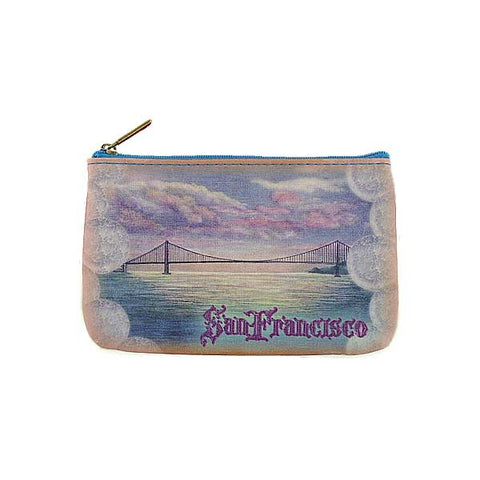 Mlavi vintage style San Francisco Golden Gate Bridge print vegan small pouch/coin pursefor everyday use, gift for family & friends. Wholesale at www.mlavi.com