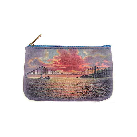 Mlavi vintage style San Francisco Golden Gate Bridge sunset print vegan small pouch/coin pursefor everyday use, gift for family & friends. Wholesale at www.mlavi.com