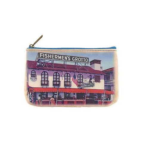Mlavi vintage style San Francisco fisherman's wharf  print vegan small pouch/coin pursefor everyday use, gift for family & friends. Wholesale at www.mlavi.com
