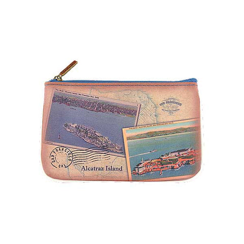 Mlavi vintage style San Francisco Alcatraz Island print vegan small pouch/coin pursefor everyday use, gift for family & friends. Wholesale at www.mlavi.com