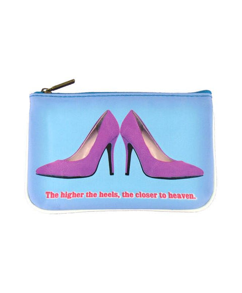 Mlavi's Eco-friendly, cruelty-free Shoe lovers' funky vegan small pouch with humorous quote.