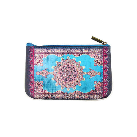 Mlavi Studio's Eco-friendly Turkish print vegan small pouch with Bohemian vibe inspired by Turkey's textile & ceramic tile. Great for everyday use & as a unique gift for family & friends. Wholesale at www.mlavi.com to gift shop, clothing & fashion accessories boutiques, museum gift stores worldwide.