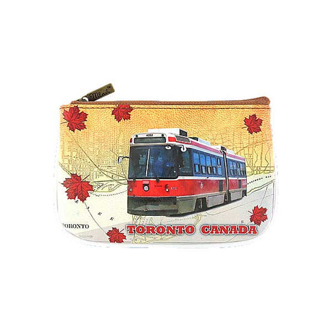 Mlavi Toronto street car & maple leaves vegan small pouch/coin purse