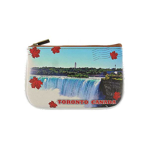 Mlavi Niagara Falls & maple leaves print vegan small pouch/coin purse
