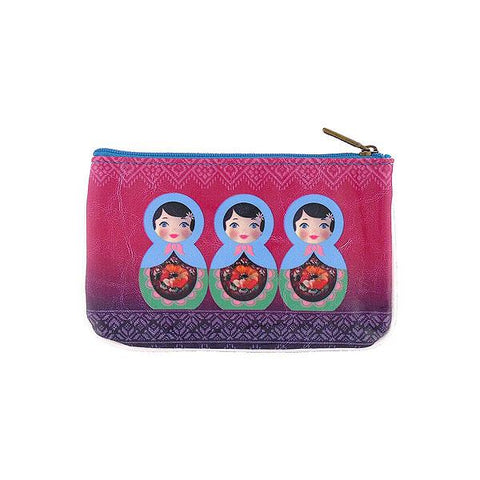 Mlavi Eco-friendly vegan leather small pouch/coin purse with Nesting doll Ukrainian girl printgreat for everyday use &  gift idea for family & friends. wholesale at www.mlavi.com