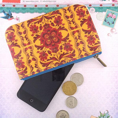Mlavi Eco-friendly vegan leather small pouch/coin purse with Ukrainian poppy flower embroidery pattern printgreat for everyday use &  gift idea for family & friends. wholesale at www.mlavi.com