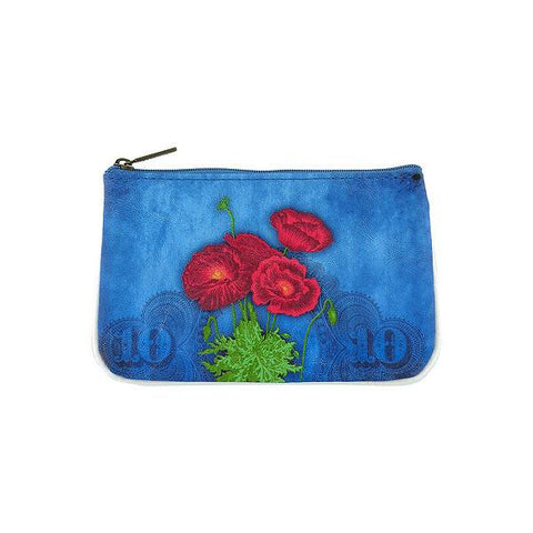 Mlavi Eco-friendly vegan leather small pouch/coin purse with Poppy flower & Ukrainian embroidery pattern printgreat for everyday use &  gift idea for family & friends. wholesale at www.mlavi.com
