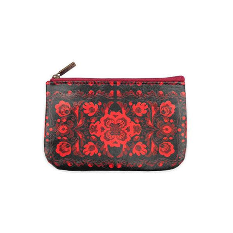 Mlavi's Eco-friendly vegan leather small pouch/coin purse with Ukrainian poppy flower embroidery pattern print. It's great for everyday use & a unique gift for yourself & family & friends. More Ukraine themed bags, wallets & other fashion accessories are available for wholesale at www.mlavi.com for gift & boutique buyers worldwide.