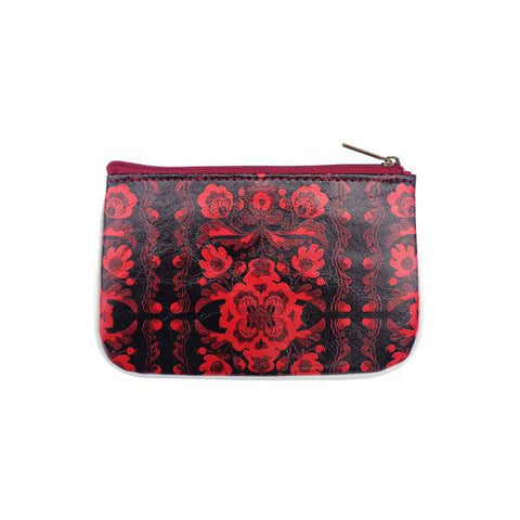 Mlavi's Eco-friendly vegan leather small pouch/coin purse with Ukrainian poppy flower embroidery pattern print. It's great for everyday use & a unique gift for yourself & family & friends. More Ukraine themed bags, wallets & other fashion accessories are available for wholesale at www.mlavi.com for gift & boutique buyers worldwide.