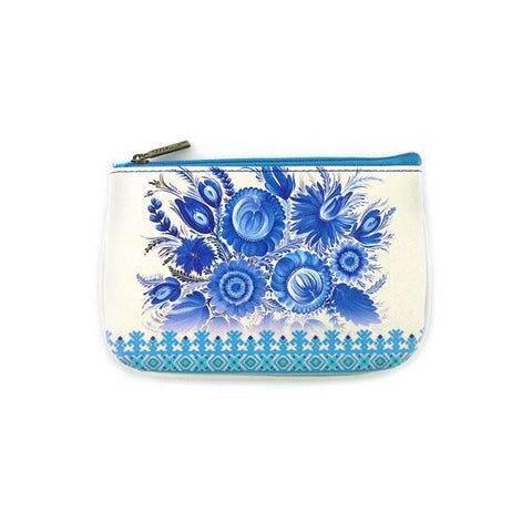 Mlavi's Eco-friendly vegan leather small pouch/coin purse with Ukrainian Petrykivka style flower print. It's great for everyday use & a unique gift for yourself & family & friends. More Ukraine themed bags, wallets & other fashion accessories are available for wholesale at www.mlavi.com for gift & boutique buyers worldwide.