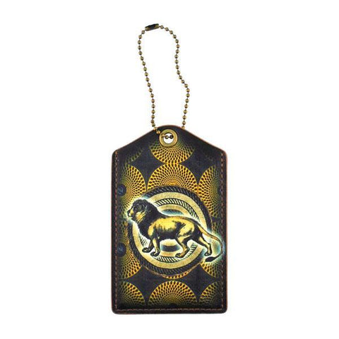 Mlavi vegan leather vintage style luggage tag features Lion illustration on the African textile pattern background. A great gift idea for yourself & your friends & family. More whimsical animal themed fashion accessories are available for wholesale at www.mlavi.com for gift & boutique buyer.