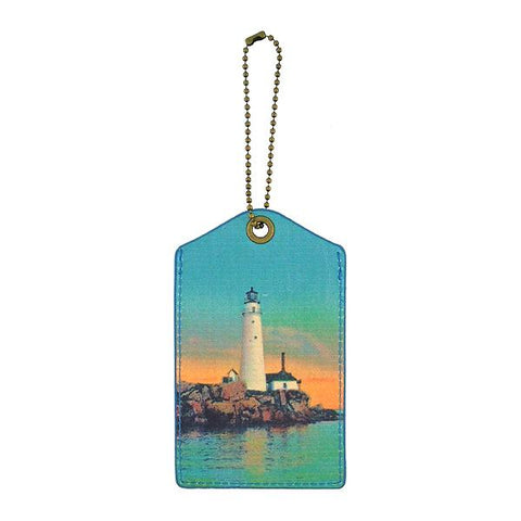 Eco-friendly, cruelty-free, ethically made lighthouse print vegan luggage tag by Mlavi Studio. Great for travel or as gift for family & friends. Wholesale at www.mlavi.com to gift shop, clothing & fashion accessories boutiques, book stores.
