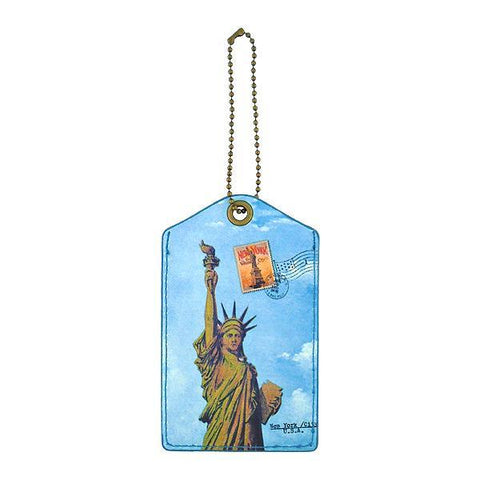 Eco-friendly, cruelty-free, ethically made New York Statue of Liberty print vegan luggage tag by Mlavi Studio. Great for travel or as gift for family & friends. Wholesale at www.mlavi.com to gift shop, clothing & fashion accessories boutiques, book stores.