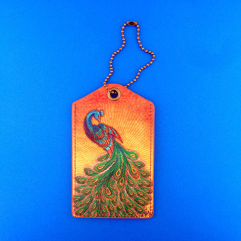 Mlavi vintage style tattoo peacock print vegan luggage tag