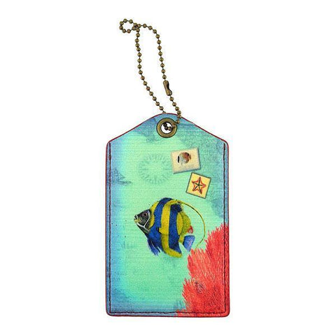 Mlavi Eco-friendly, cruelty-free, ethically made luggage tag with vintage style angel fish & coral print. Great for travel or as gift. Wholesale at www.mlavi.com to hotel & resort gift shops, souvenir stores, general gift shops, clothing & fashion accessories boutiques, book stores worldwide.