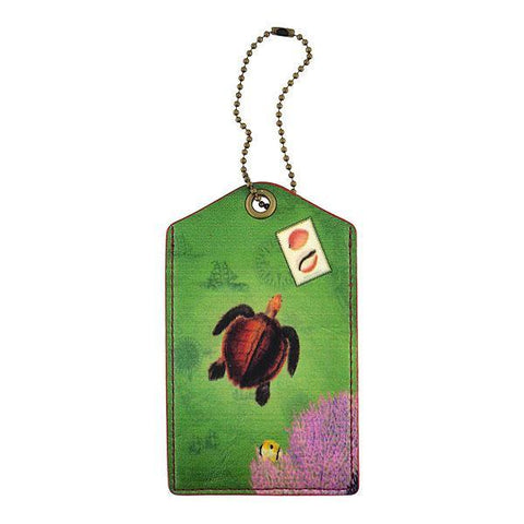 Mlavi Eco-friendly, cruelty-free, ethically made luggage tag with vintage style sea turtle & coral print. Great for travel or as gift. Wholesale at www.mlavi.com to hotel & resort gift shops, souvenir stores, general gift shops, clothing & fashion accessories boutiques, book stores worldwide.