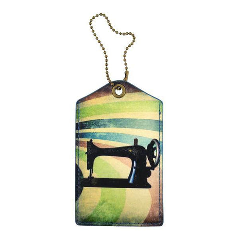 cool retro sewing machine print vegan luggage tag made with SGS tested cruelty-free Eco-friendly cruelty free vegan materials. Wholesale available at www.mlavi.com for gift shop, fashion accessories & clothing boutique in Canada, USA & worldwide.