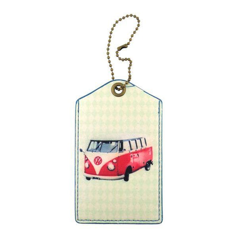 cool retro Volkswagen bus print vegan luggage tag made with SGS tested cruelty-free Eco-friendly cruelty free vegan materials. Wholesale available at www.mlavi.com for gift shop, fashion accessories & clothing boutique in Canada, USA & worldwide.