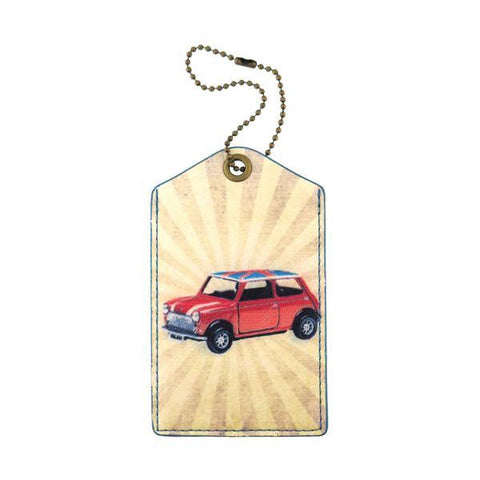 cool retro Beetle car print vegan luggage tag made with SGS tested cruelty-free Eco-friendly cruelty free vegan materials. Wholesale available at www.mlavi.com for gift shop, fashion accessories & clothing boutique in Canada, USA & worldwide.