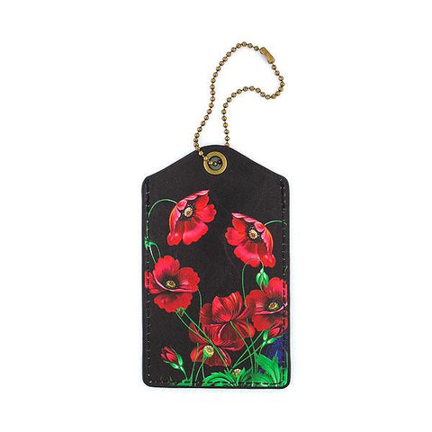Mlavi vegan leather luggage tag for women with Ukrainian poppy flower print. Great for everyday use & a unique gift for yourself & family & friends. More Ukraine themed bags, wallets & other fashion accessories are available for wholesale at www.mlavi.com for gift shop & boutique buyers worldwide.
