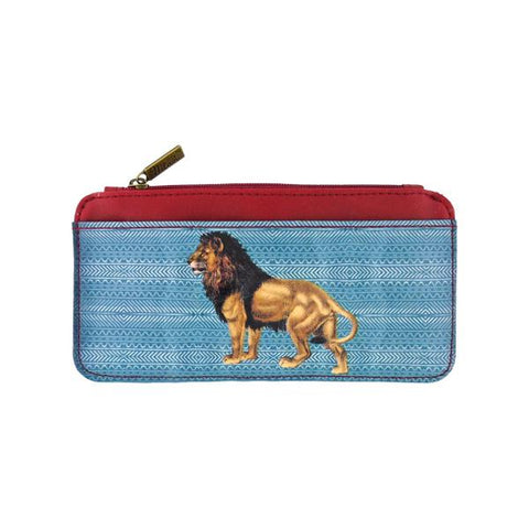 Eco-friendly, cruelty-free vegan/faux leather lion print vegan cardholder from Animal collection. Wholesale available at www.mlavi.com gift shops, fashion accessories & clothing boutiques in Canada, USA & worldwide.