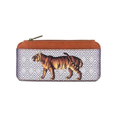 Eco-friendly, cruelty-free vegan/faux leather tiger print vegan cardholder from Animal collection. Wholesale available at www.mlavi.com gift shops, fashion accessories & clothing boutiques in Canada, USA & worldwide.