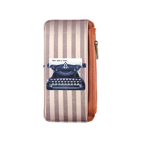 Mlavi studio's cool retro typewriter print vegan cardholder made with cruelty-free Eco-friendly vegan materials. Great for everyday use, travel & as gift for family & friends. Wholesale at www.mlavi.com for gift shops, fashion accessories & clothing boutiques, book stores in Canada, USA & worldwide.