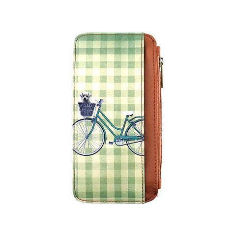 Mlavi studio's cool retro bicycle print vegan cardholder made with cruelty-free Eco-friendly vegan materials. Great for everyday use, travel & as gift for family & friends. Wholesale at www.mlavi.com for gift shops, fashion accessories & clothing boutiques, book stores in Canada, USA & worldwide.