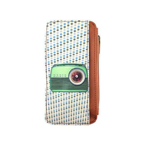 Mlavi studio's cool retro radio print vegan cardholder made with cruelty-free Eco-friendly vegan materials. Great for everyday use, travel & as gift for family & friends. Wholesale at www.mlavi.com for gift shops, fashion accessories & clothing boutiques, book stores in Canada, USA & worldwide.