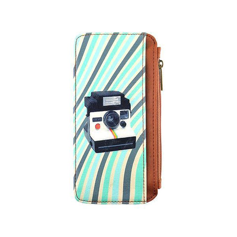 Mlavi studio's cool retro camera print vegan cardholder made with cruelty-free Eco-friendly vegan materials. Great for everyday use, travel & as gift for family & friends. Wholesale at www.mlavi.com for gift shops, fashion accessories & clothing boutiques, book stores in Canada, USA & worldwide.