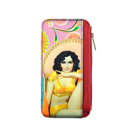 Eco-friendly, cruelty-free, ethically made vegan cardholder with Mexican retro calendar pinup girl print by Mlavi Studio. Great for everyday use or as gift for family & friends. Wholesale at www.mlavi.com to gift shop, clothing & fashion accessories boutiques, book stores.