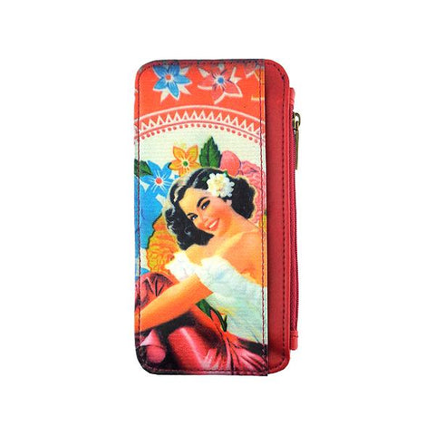 Eco-friendly, cruelty-free, ethically made vegan cardholder with Mexican retro calendar pinup girl print by Mlavi Studio. Great for everyday use or as gift for family & friends. Wholesale at www.mlavi.com to gift shop, clothing & fashion accessories boutiques, book stores.