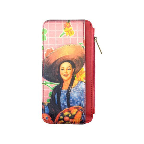 Eco-friendly, cruelty-free, ethically made vegan cardholder with Mexican retro calendar pinup girl print by Mlavi Studio. Great for everyday use or as gift for family & friends. Wholesale at www.mlavi.com to gift shop, clothing & fashion accessories boutiques, book stores.