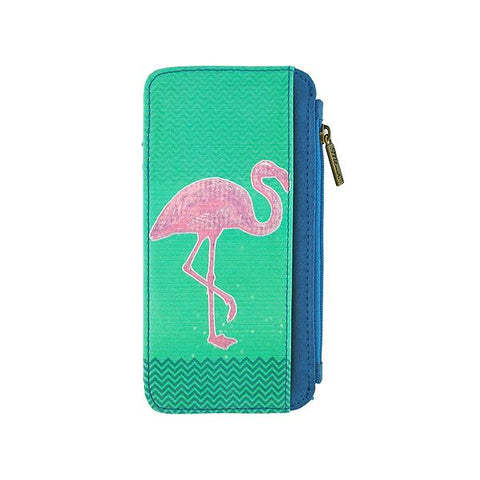 Eco-friendly, cruelty-free, ethically made flamingo print vegan cardholder by Mlavi Studio. Great for travel or as gift for family & friends. Wholesale at www.mlavi.com to gift shop, clothing & fashion accessories boutiques, book stores.