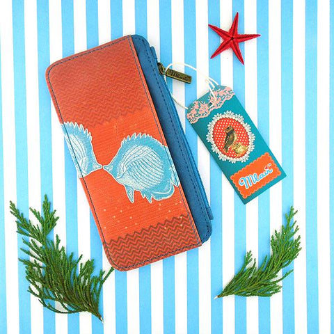 Eco-friendly, cruelty-free, ethically made kissing fish print vegan cardholder by Mlavi Studio. Great for travel or as gift for family & friends. Wholesale at www.mlavi.com to gift shop, clothing & fashion accessories boutiques, book stores.
