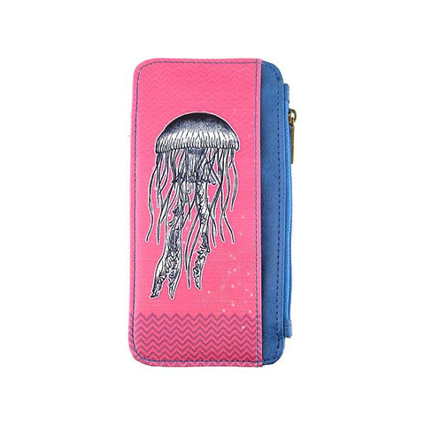 Eco-friendly, cruelty-free, ethically made jelly fish print vegan cardholder by Mlavi Studio. Great for travel or as gift for family & friends. Wholesale at www.mlavi.com to gift shop, clothing & fashion accessories boutiques, book stores.
