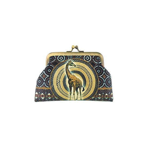 Eco-friendly, cruelty-free, ethically made vegan kiss lock frame coin purse with vintage style giraffe print by Mlavi Studio. It's great for everyday use or as gift for animal loving family and friends. Wholesale at www.mlavi.com to gift shop, clothing & fashion accessories boutiques, book stores.