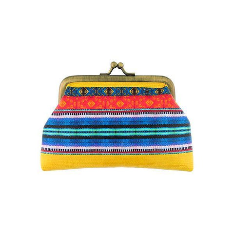 Mlavi Balkan textile pattern print vegan small kiss lock frame coin purse made with Eco-friendly & cruelty-free vegan materials that are ethically made. Great for everyday use or as gift. Wholesale available at www.mlavi.com for gift shops, fashion accessories & clothing boutiques in Canada, USA & worldwide.