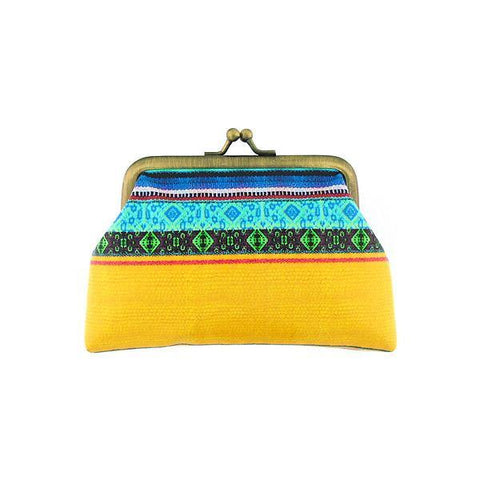 Mlavi Balkan textile pattern print vegan small kiss lock frame coin purse made with Eco-friendly & cruelty-free vegan materials that are ethically made. Great for everyday use or as gift. Wholesale available at www.mlavi.com for gift shops, fashion accessories & clothing boutiques in Canada, USA & worldwide.
