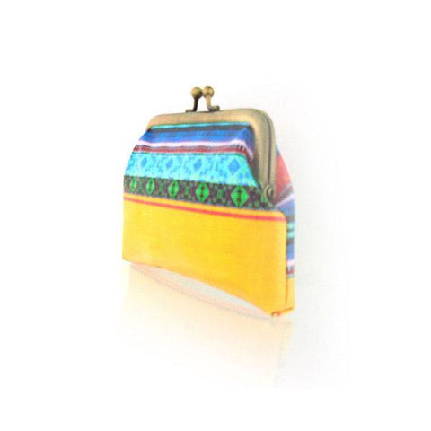 Mlavi Balkan textile pattern print vegan small kiss lock frame coin purse made with Eco-friendly & cruelty-free vegan materials that are ethically made. Great for everyday use or as gift. Wholesale available at www.mlavi.com for gift shops, fashion accessories & clothing boutiques in Canada, USA & worldwide.