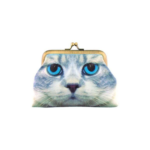Eco-friendly, cruelty-free, ethically made vegan/vegan leather kiss lock frame coin purse with cute cat print by Mlavi. Wholesale available at http://mlavi.com along with other whimsical fashion accessories