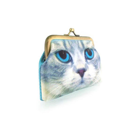 Eco-friendly, cruelty-free, ethically made vegan/vegan leather kiss lock frame coin purse with cute cat print by Mlavi. Wholesale available at http://mlavi.com along with other whimsical fashion accessories