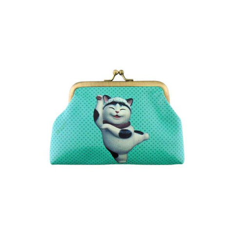 Mlavi dancing smiley cat retro style kiss lock frame vegan leather coin purse for everyday use & gift idea for family & friends. Wholesale at www.mlavi.com